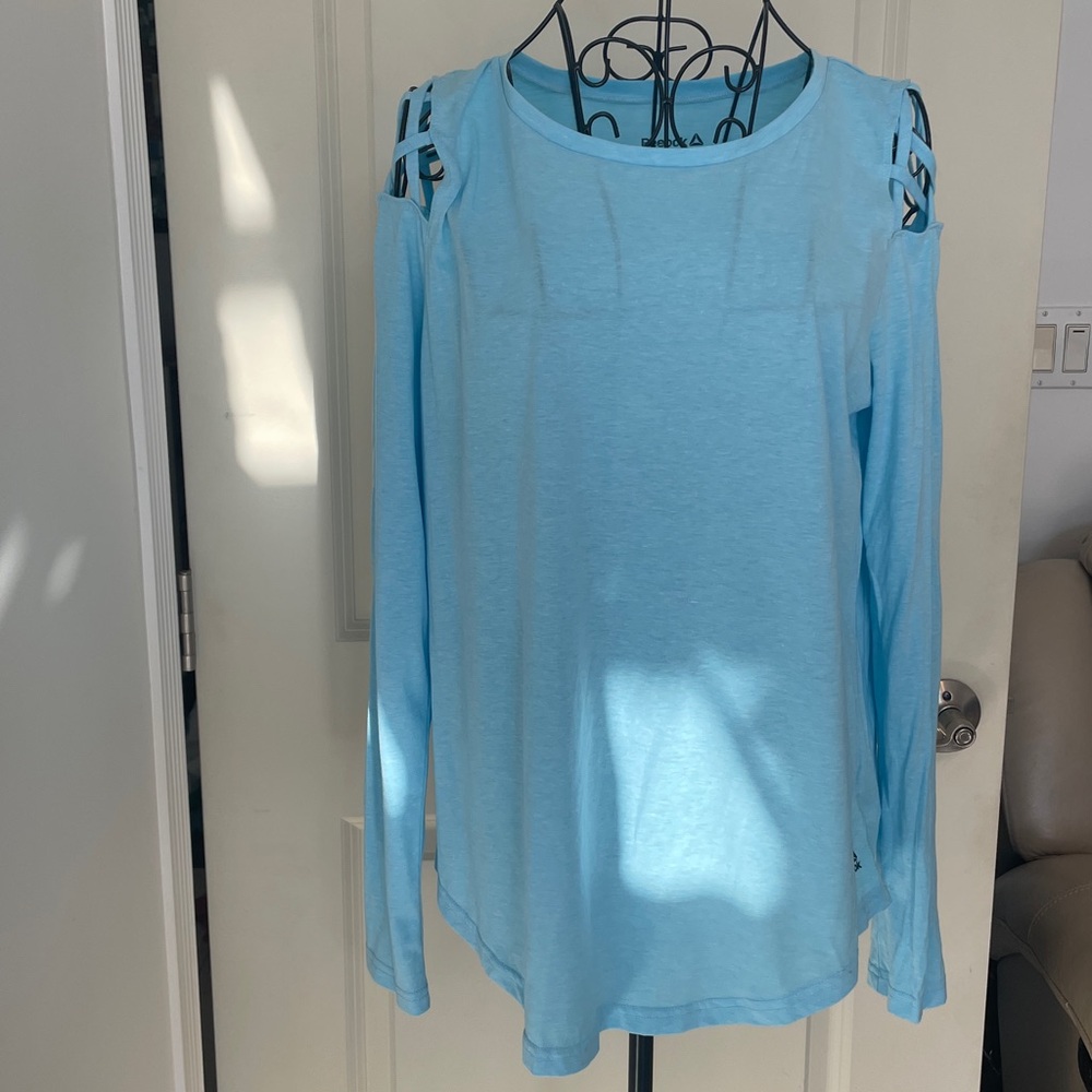 Reebok Sky Blue Women's Long Sleeve Top Lattice Sleeve Cut-out Size M